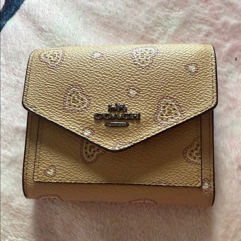 Coach Beige Heart Motif Wallet